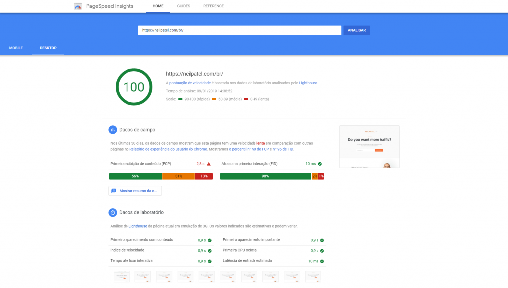 Ferramenta Page Speed Insights