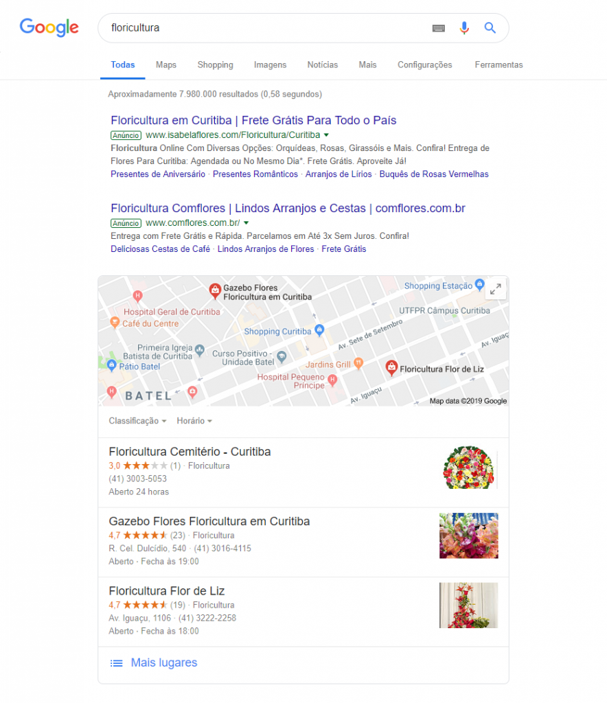 Exemplo Google Meu Negócio sem apontar o lugar