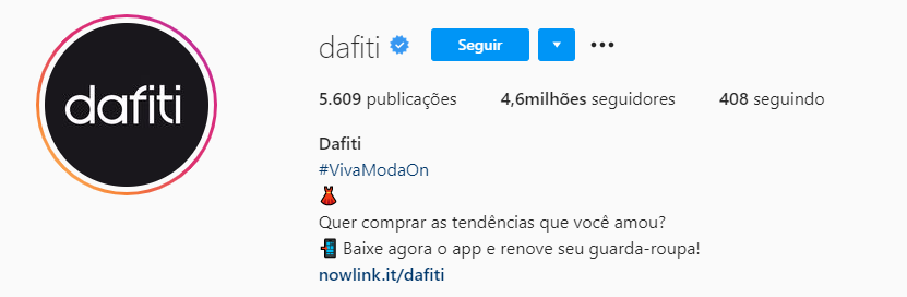 Bio do Instagram: Dafiti